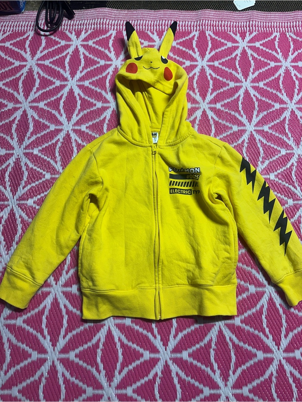 Pokémon Pikachu Kids Yellow Zip Up Hoodie Sweatshirt 3D Ears Size 6/7 (S)